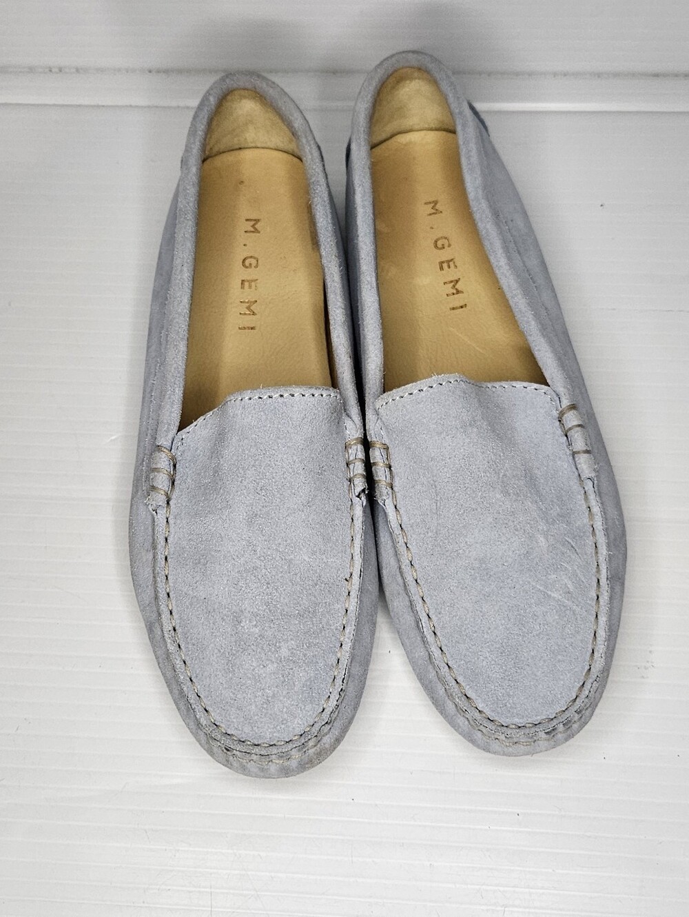 M.Gemi Women’s Italian Suede Leather Loafers Baby Blue Size 37.5 Luxury Slip On